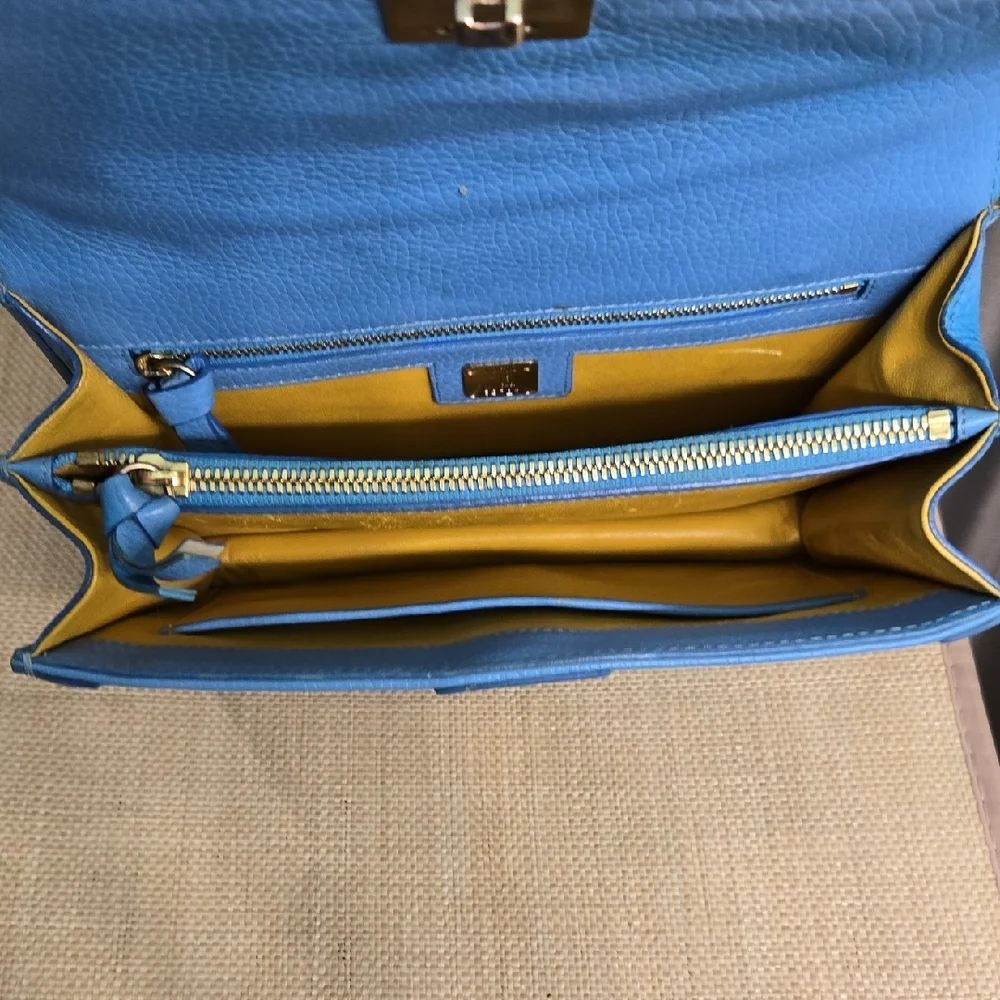 MCM Sky Blue Leather Satchel